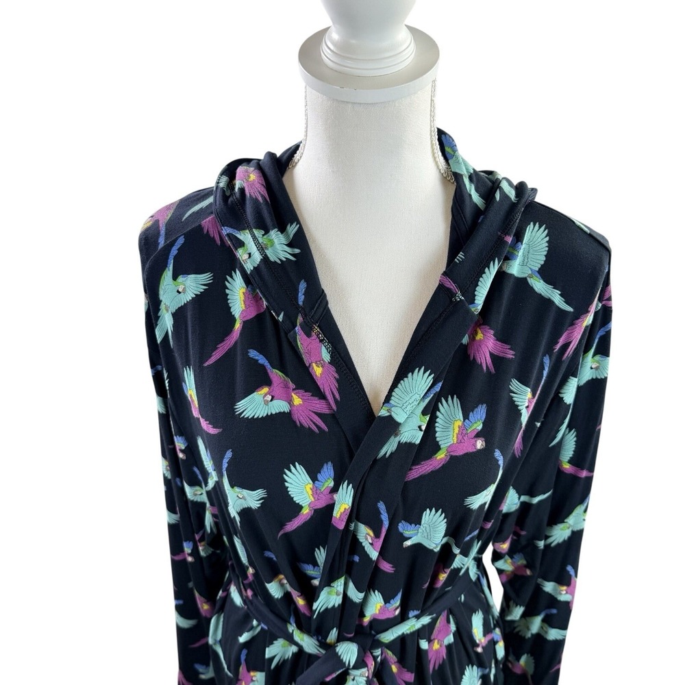 Women's Black Cotton Parrot Hooded Robe Long XL - Picture 4 of 7